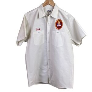 VTG Little Miss Sunbeam Bread Rivco White Advertising Work Shirt Jack Large USA